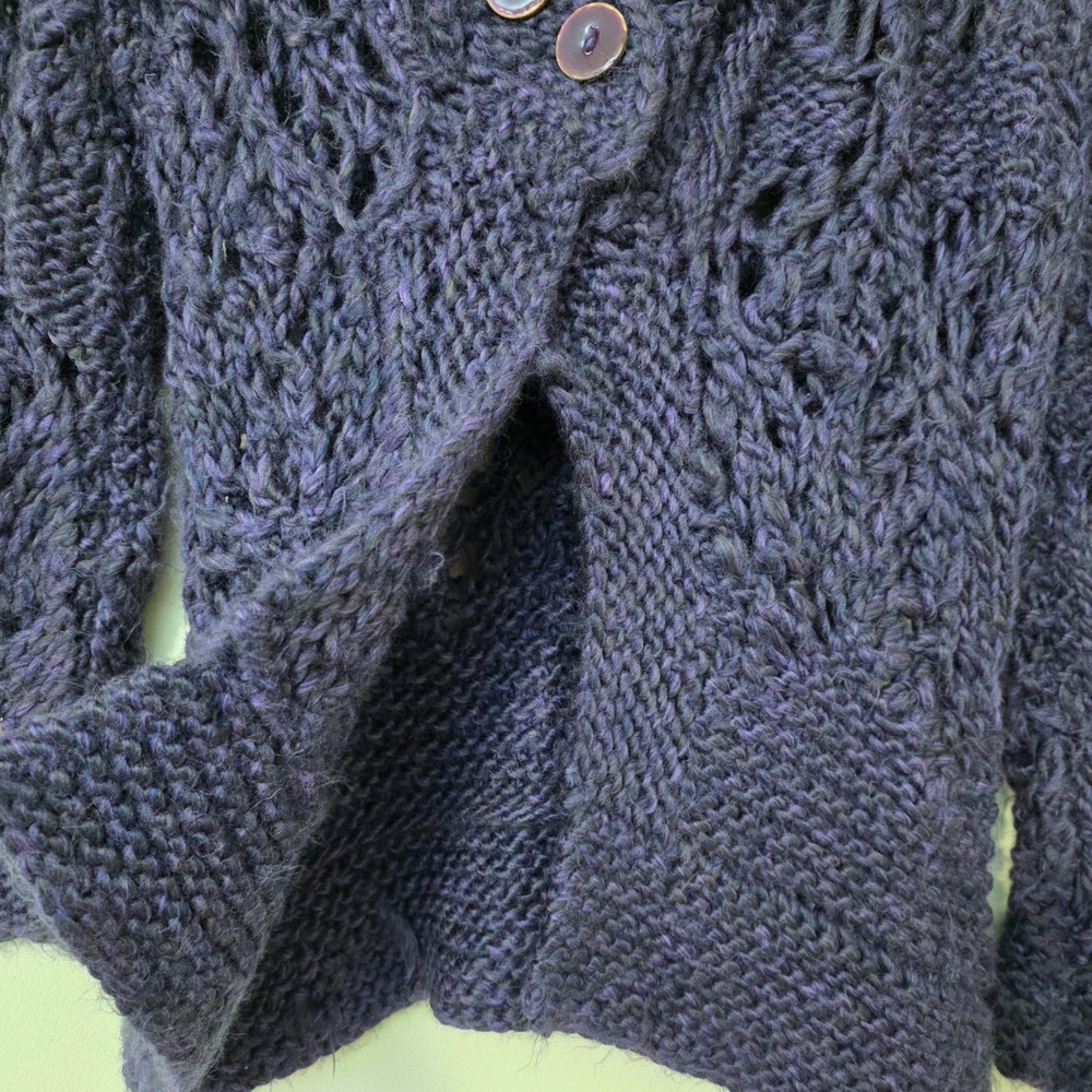 Hand knit Chunky Split Sweater Sz M Purple Asymmetric Whimsigoth Cottage Fairy - Picture 6 of 12